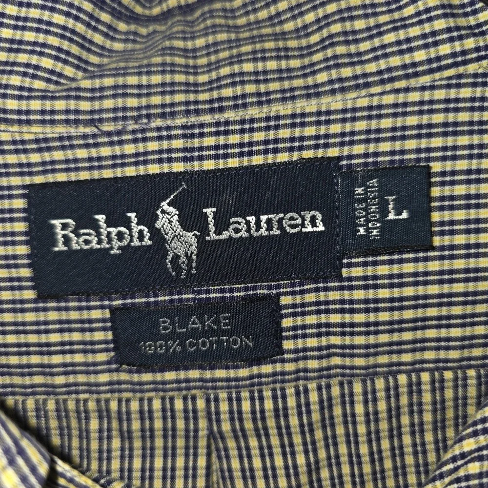 Ralph Lauren Golf Blake  Pony Micro Houndstooth Cotton Button Down Men's L Blue